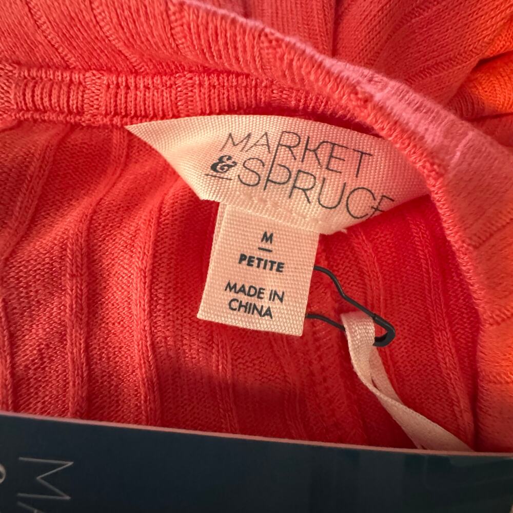 Market & Spruce Crewneck Sleeveless Ribbed Tank Dress Medium Petite Coral NWT - Picture 7 of 8